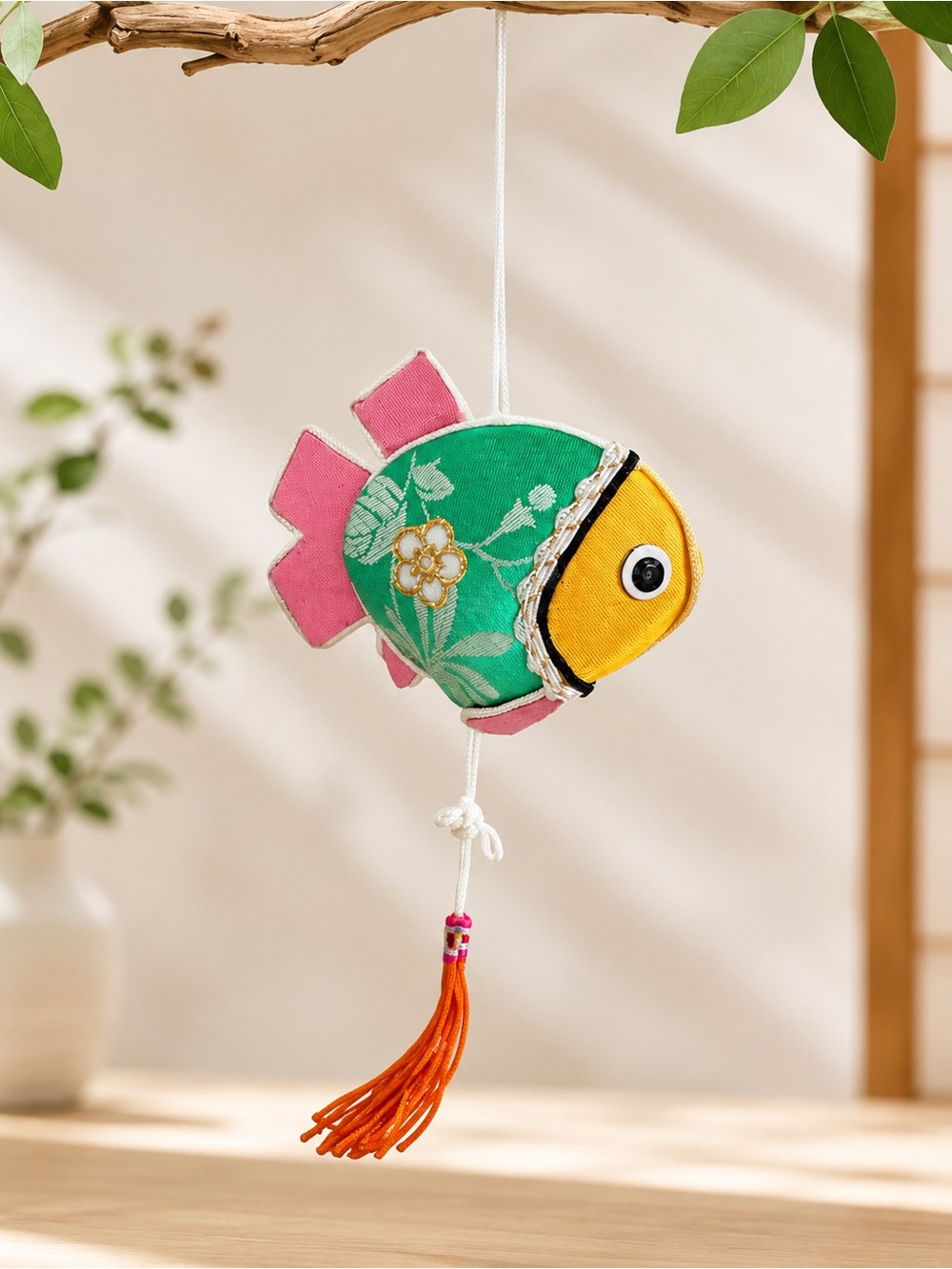 Handcrafted Fabric Fish Ornament Japanese Kimono Style Hanging Decor with Tassel